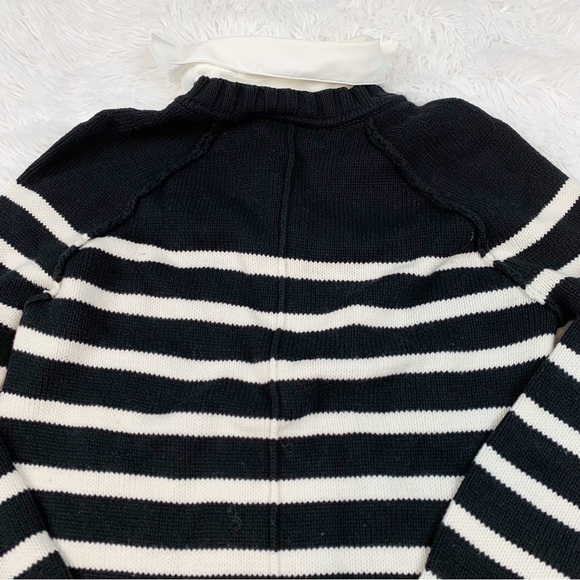 Lauren Ralph Lauren long sleeve layered striped sweater collared gold button - Picture 5 of 10